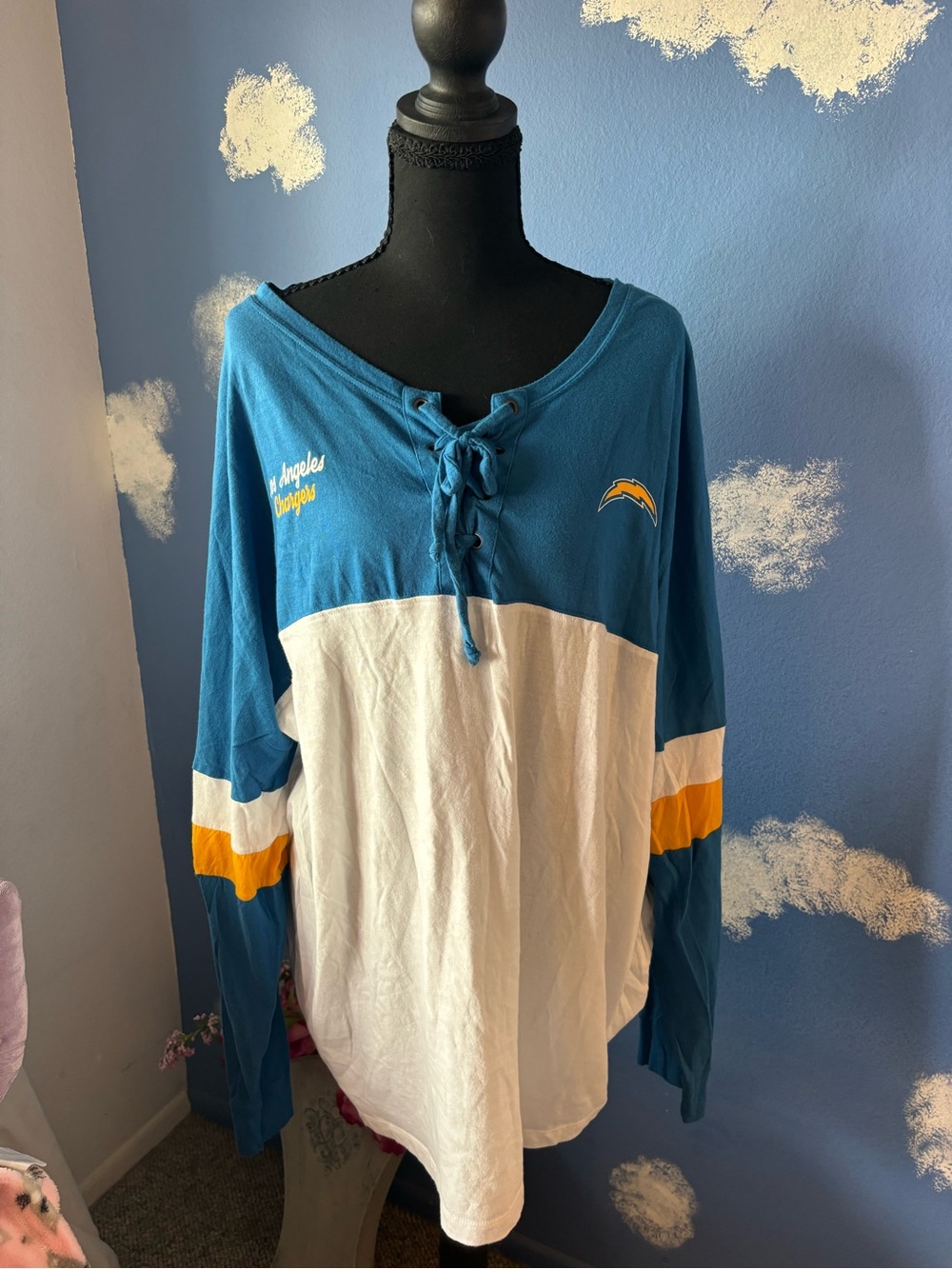 NFL Los Angeles Chargers Lace-Up Colorblock Long Sleeve Top, Size 3x, Like New